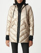 Women's gold padded jacket with black fleece hood-2