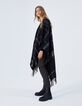 Women’s black checked fringed poncho-1