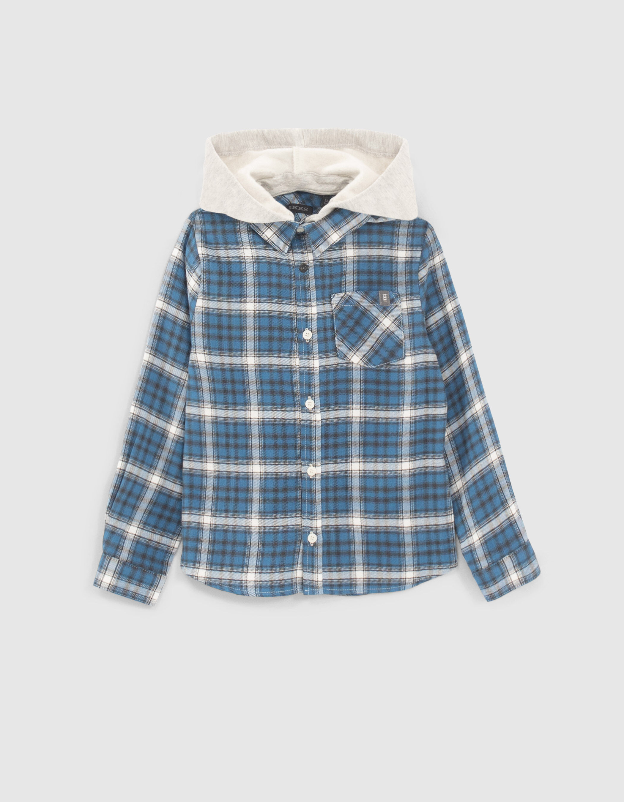 Chemise bleu fonc carreaux capuche amovible gar on