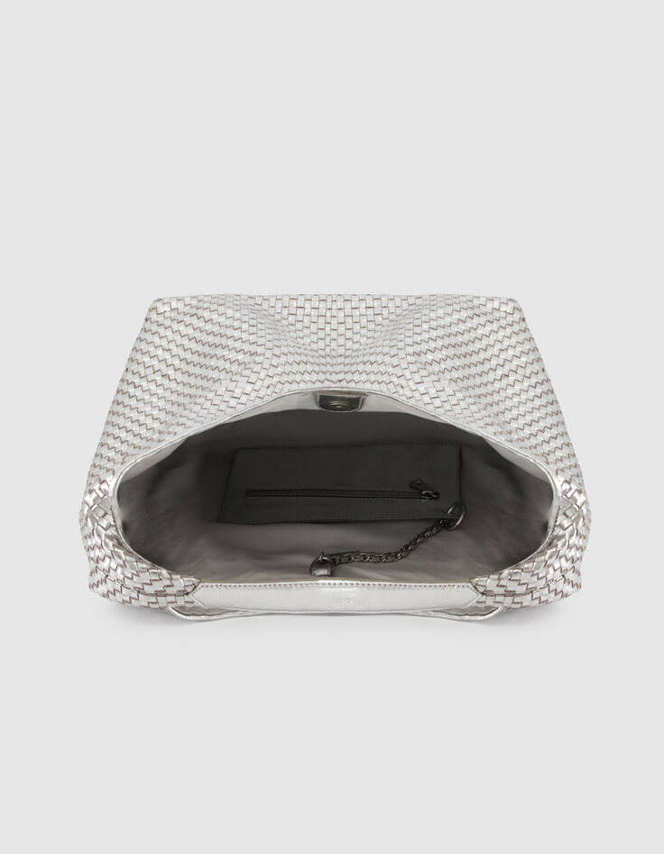 Sac Hobo argent&eacute; cuir tress&eacute; Taille L Femme-5