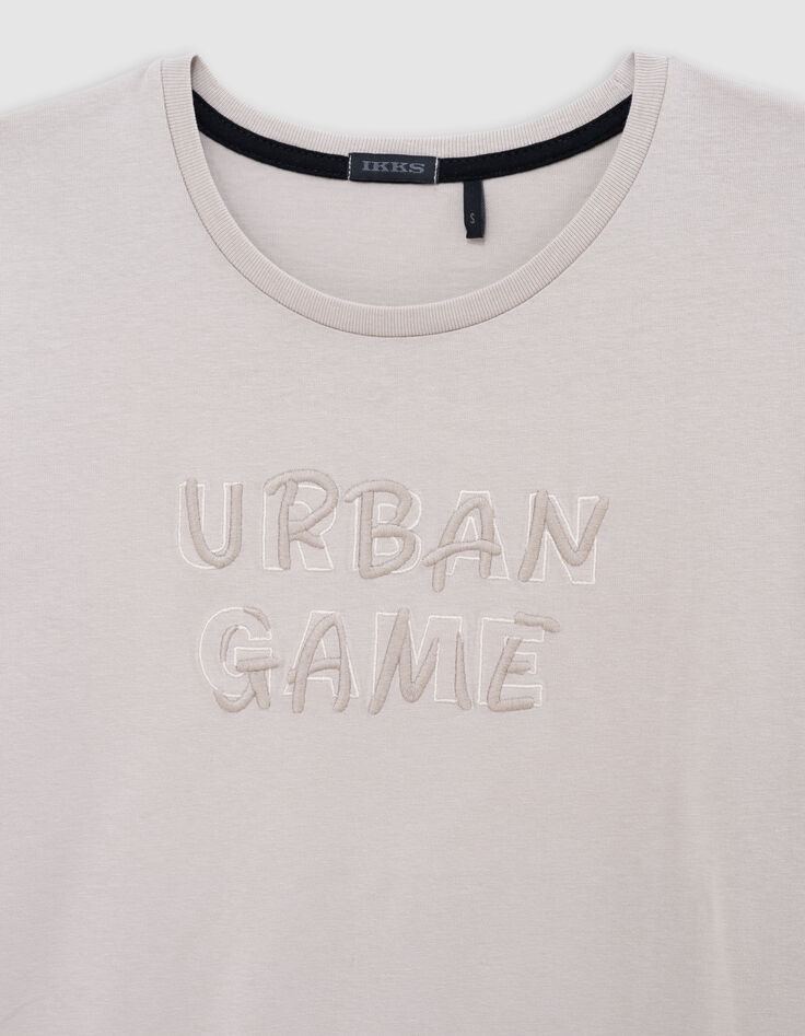 T-Shirt aus Bio-Baumwolle Jungen, Beige, Stickbotschaft-3