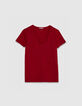 Rotes T-Shirt aus Baumwolle mit V-Ausschnitt Damen-1