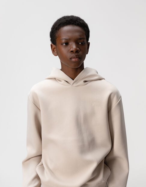 Sweat à capuche beige message embossé dos garçon - IKKS