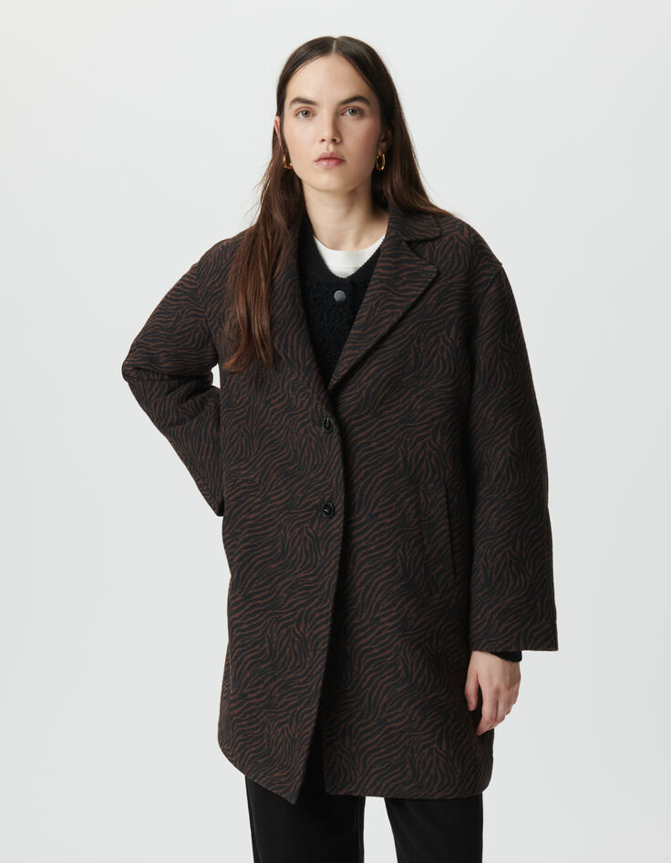 Manteau oversize marron motif zèbre Femme-4