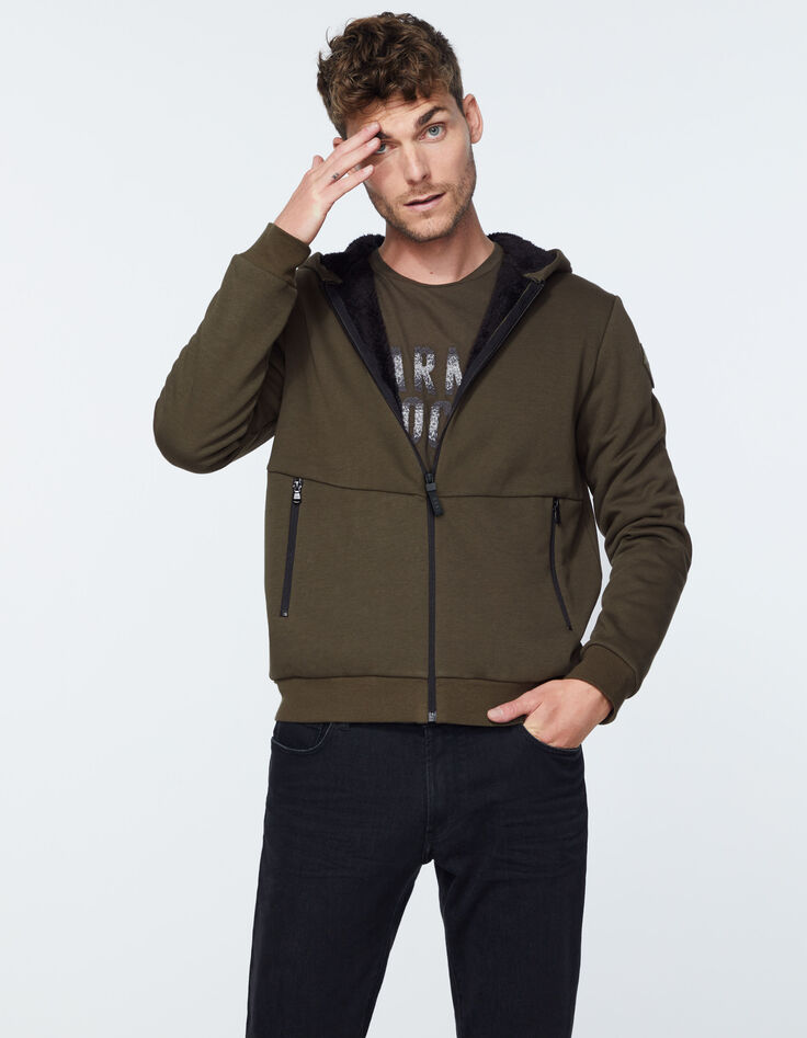 Kaki vest met zwarte Sherpa voering Heren-2