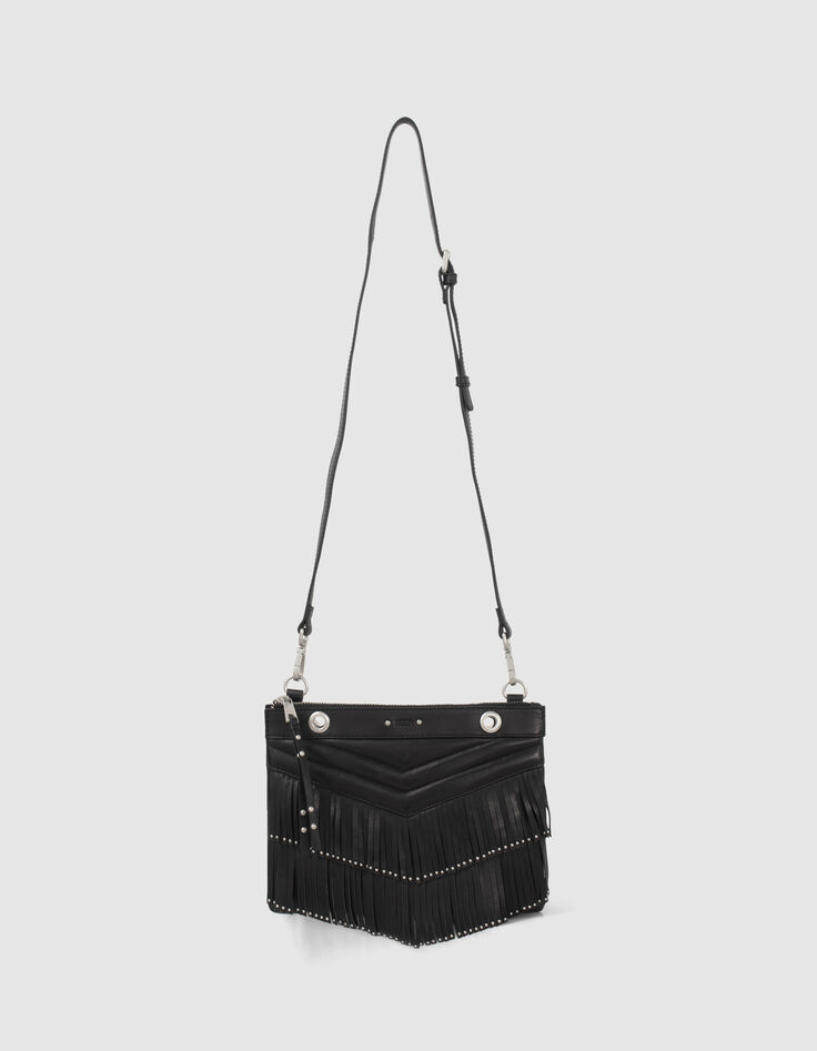 Clutch 1440 Reporter cuero negro flecos mujer-2