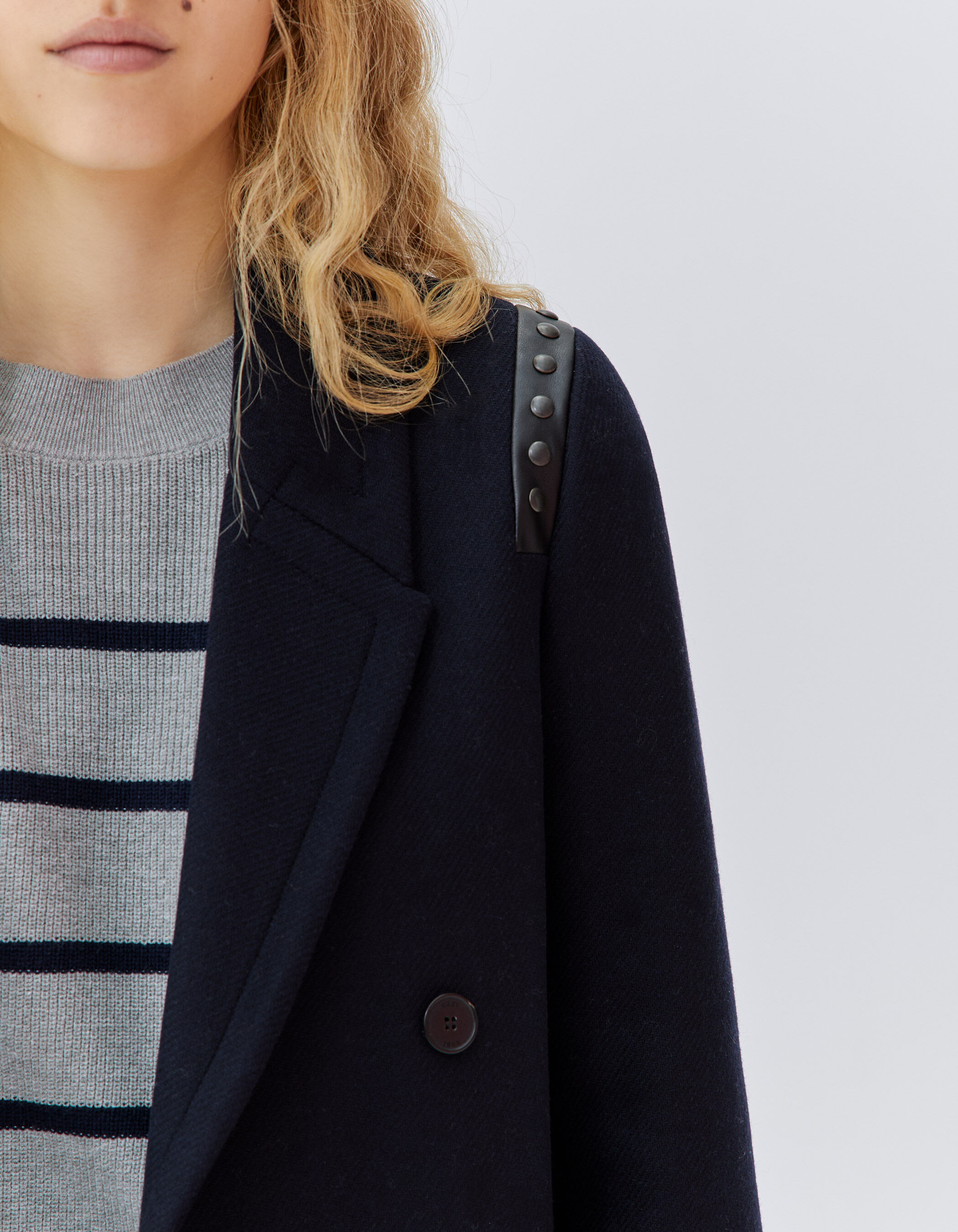 Manteau droit marine lainage d cor clous Femme