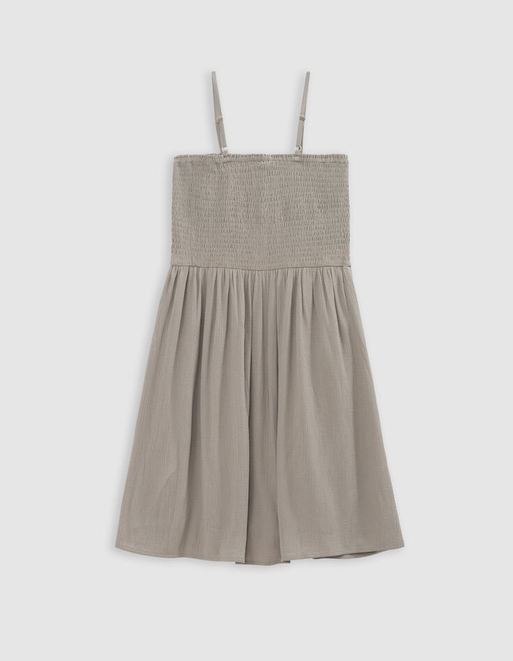 Robe fines bretelles kaki à smocks fille-4