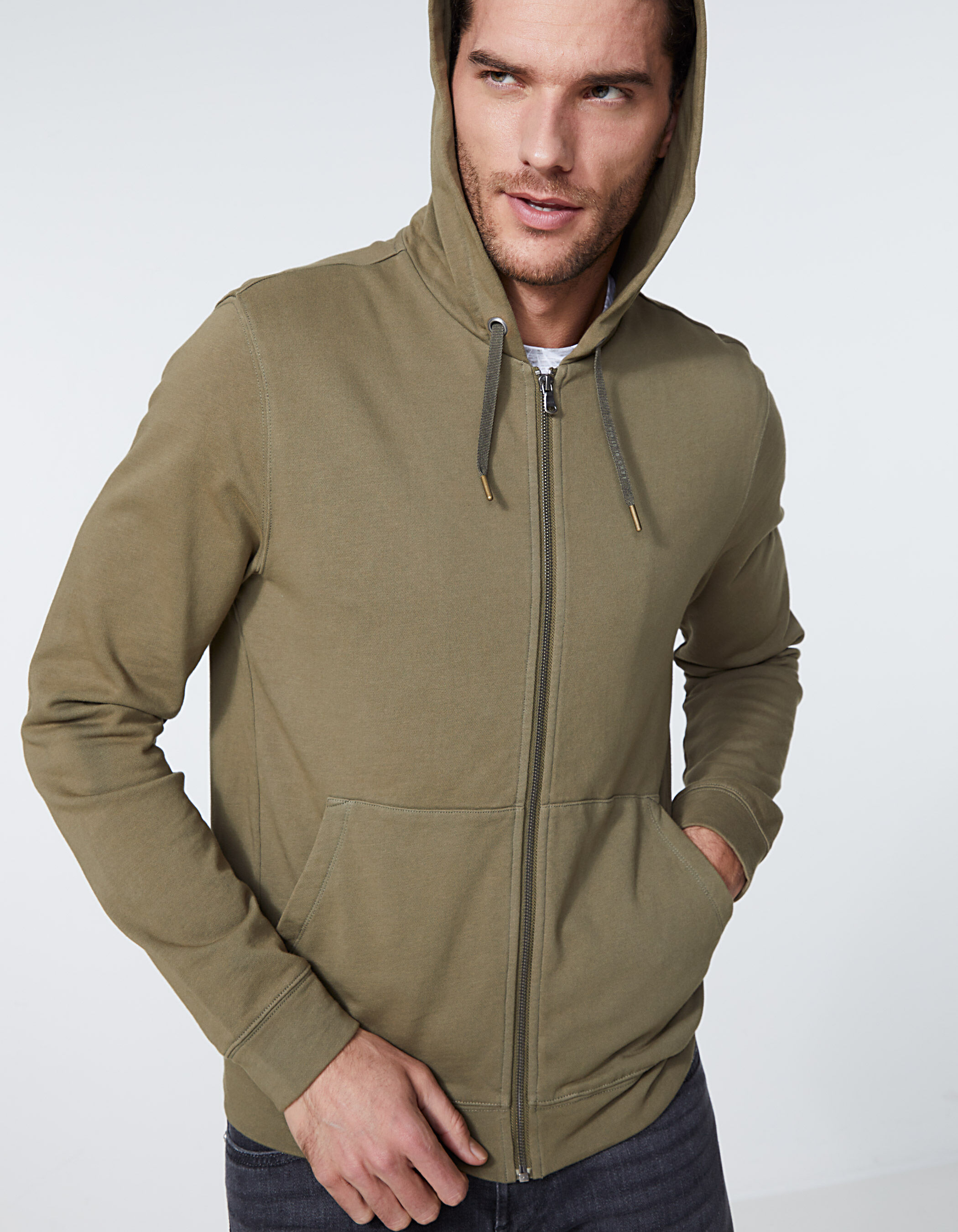 Khaki hooded cardigan online