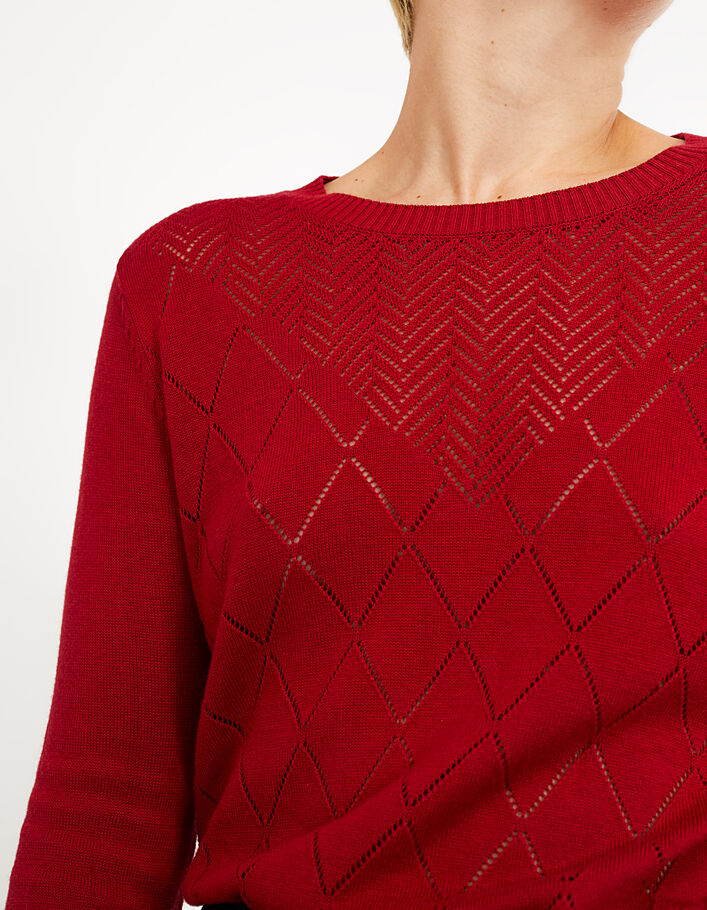 I.Code deep red fine knit openwork sweater - IKKS