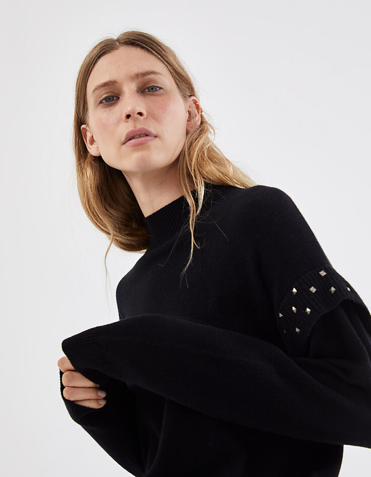 Women’s black studded pure wool knit sweater-1 Women’s black studded pure wool knit sweater-1
