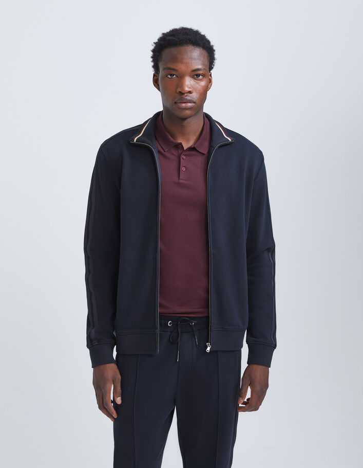 Cardigan marine maille piquée esprit sport Homme-1