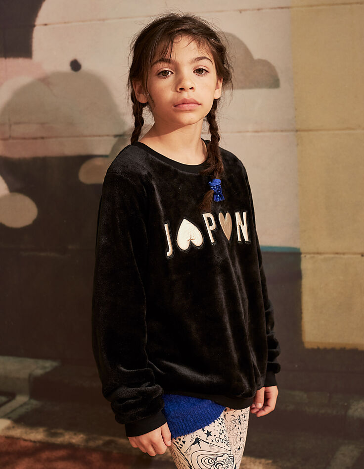 Sudadera negra Japon letras y corazones en relieve niña-2
