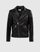 Blouson 1440 Leather Story en cuir noir esprit motard matelassé Homme-1