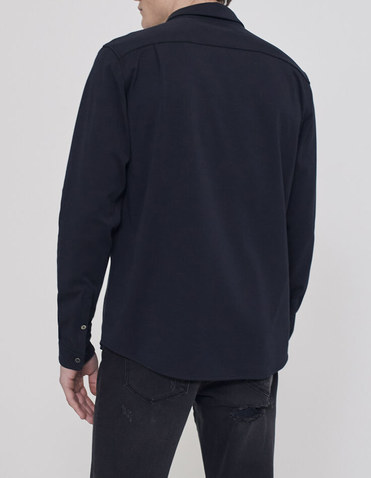 Marineblaues SLIM-Herrenhemd aus 100% Leinen-5