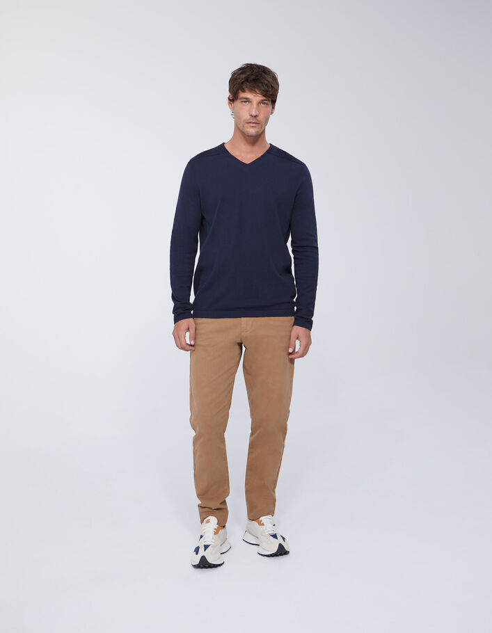 Pull marine à côtes Ottoman et col V Homme-5