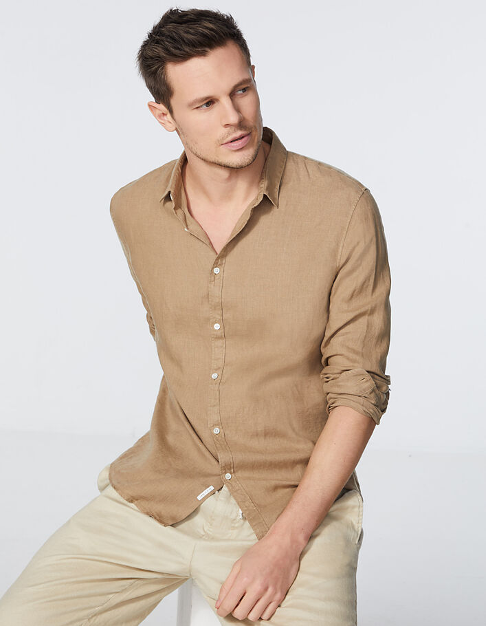 Men’s beige linen SLIM shirt