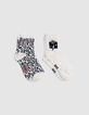 Ecru und schwarze Mädchensocken-2