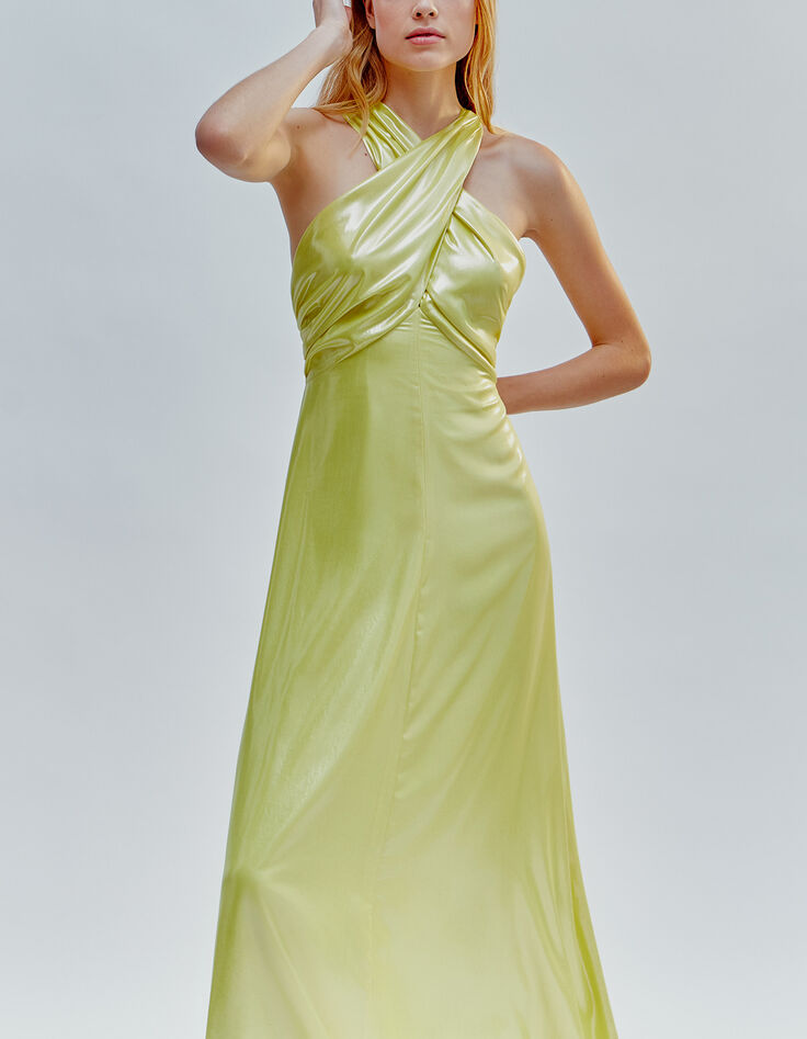 Women’s yellow lamé backless long dress-1
