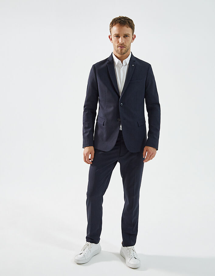 Men's dark blue semi-plain SLIM suit jacket - IKKS