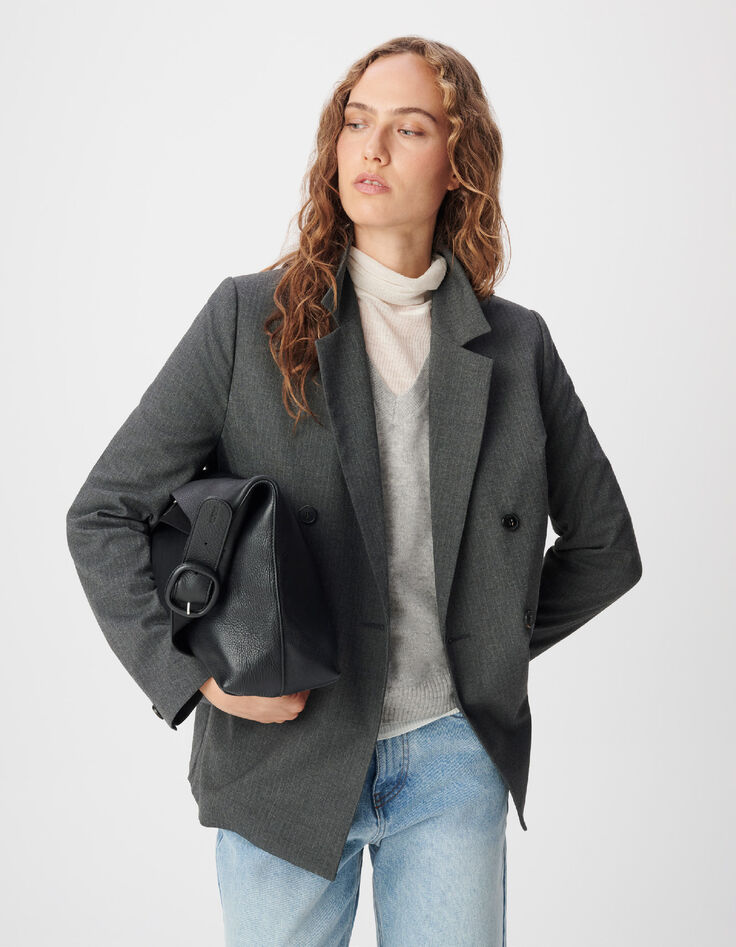 Veste de tailleur grise motif fines rayures Femme-4