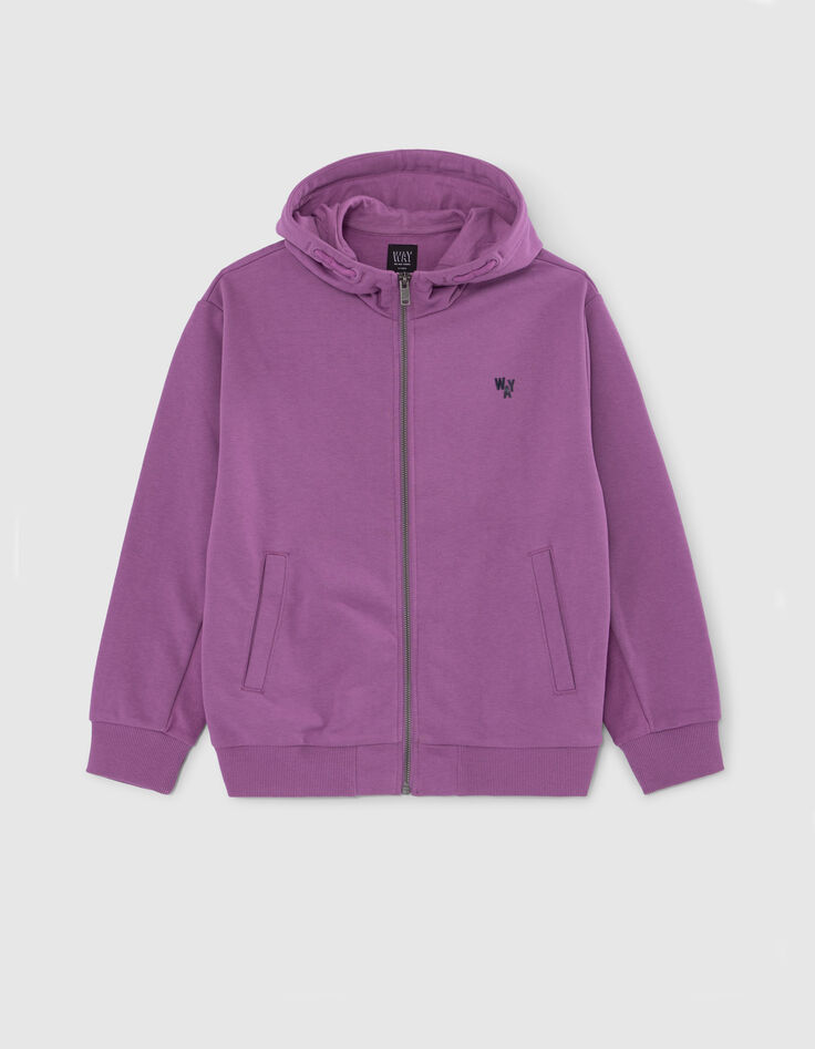 Cárdigan violeta maxi mensaje bordado detrás niño-1