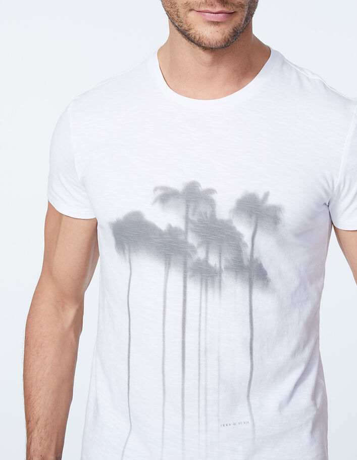 Wit T-shirt opdruk wazige palmen heren - IKKS