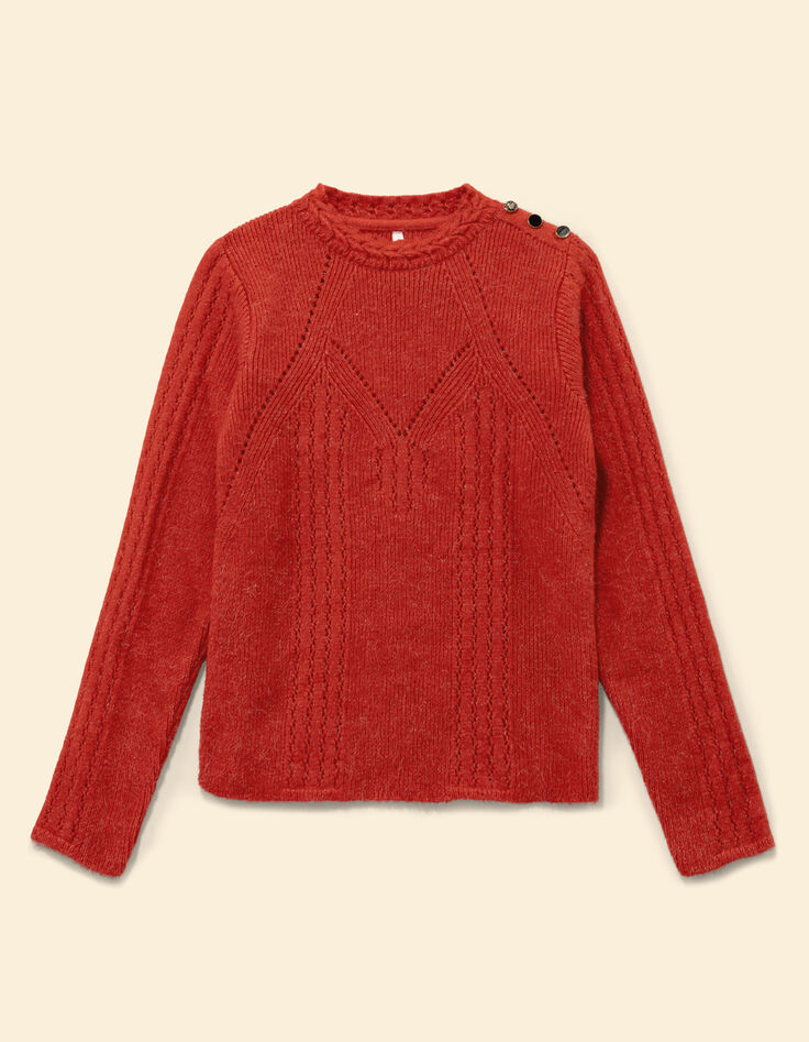 Pull orange tricot d&eacute;cor boutons &eacute;paule I.Code-4