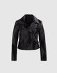 Women's black leather patchwork-look biker-style jacket-7