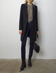 Women’s black shirt collar coat, grey trompe l'œil band-6