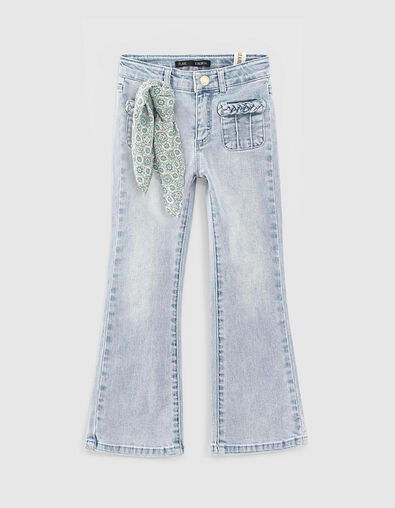 Mädchen-Jeans, Flare-Fit mit Flechtborten in Bleach Blue  - IKKS
