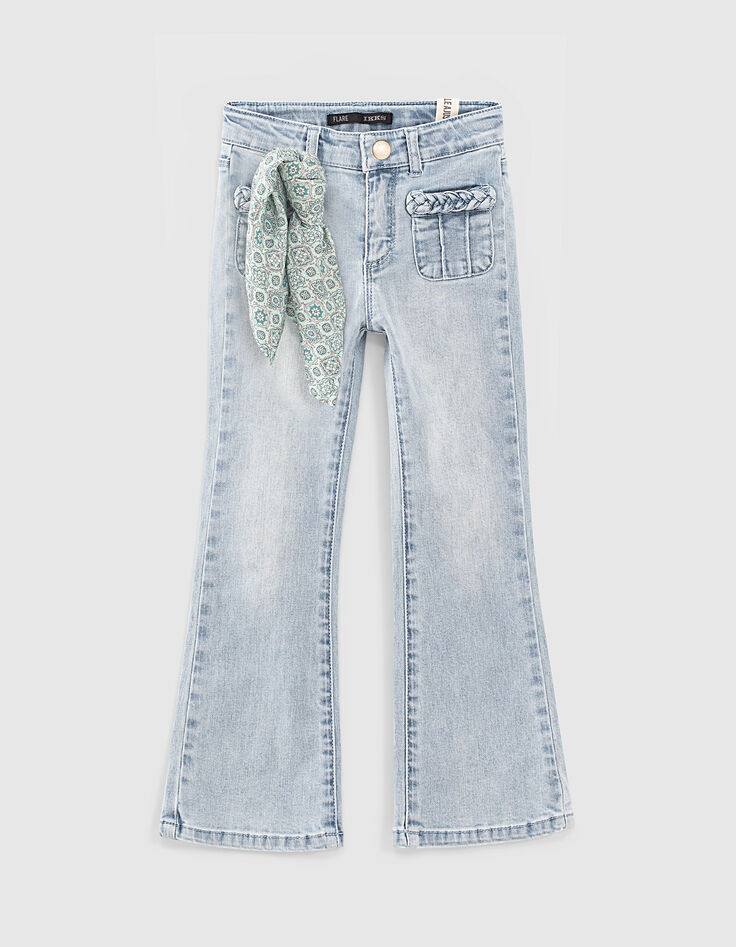 Mädchen-Jeans, Flare-Fit mit Flechtborten in Bleach Blue -1