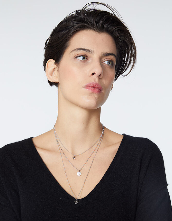 Women’s black stone and star 3-strand necklace - IKKS