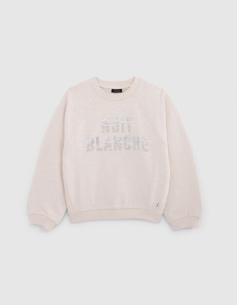 Sweatshirt für Mädchen mit metallischer Botschaft in Ecru Sweatshirt für Mädchen mit metallischer Botschaft in Ecru - IKKS