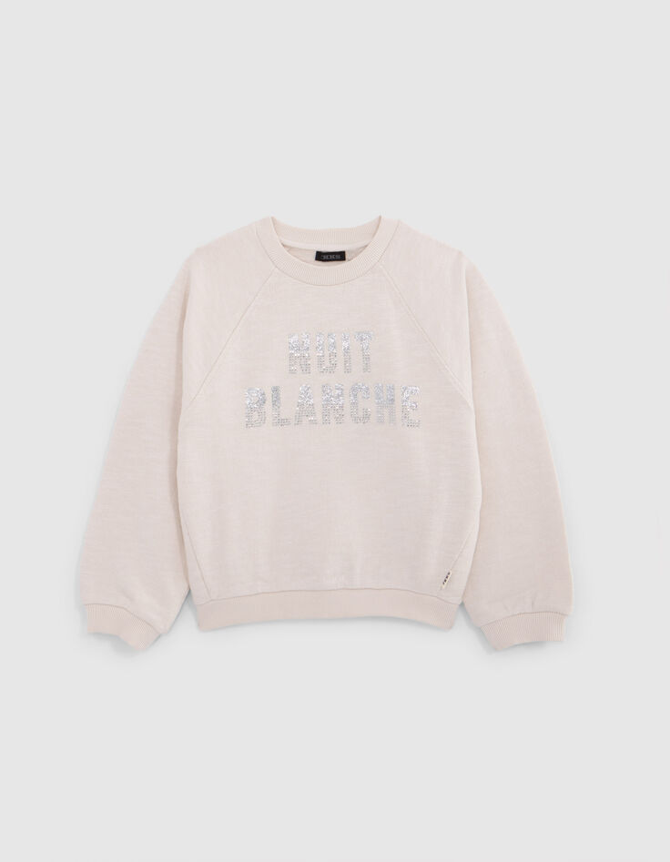 Sweatshirt für Mädchen mit metallischer Botschaft in Ecru-1 Sweatshirt für Mädchen mit metallischer Botschaft in Ecru-1