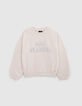 Sweatshirt für Mädchen mit metallischer Botschaft in Ecru-1 Sweatshirt für Mädchen mit metallischer Botschaft in Ecru-1