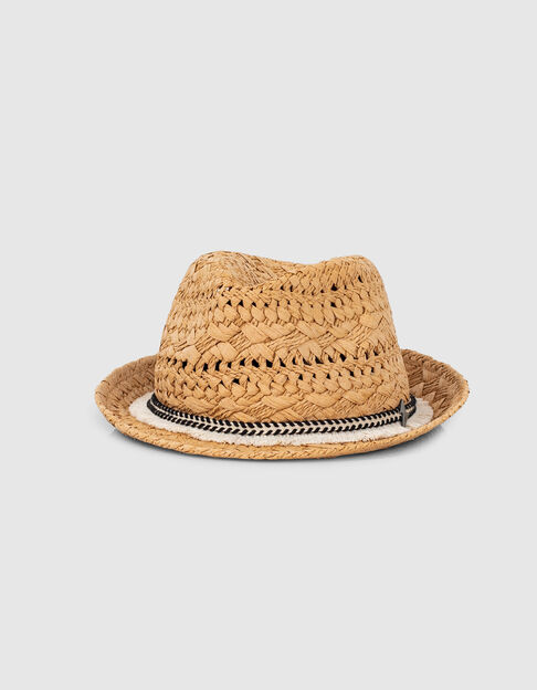 Wheat woven paper hat with fringed braid 