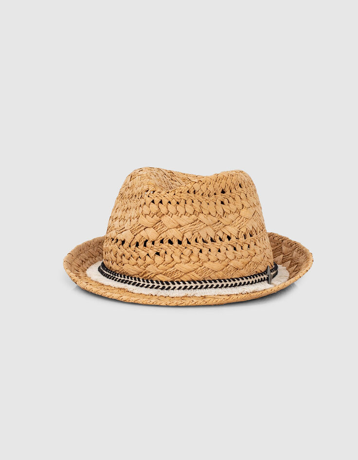 Chapeau blé en papier tressé avec galon frangé fille -1