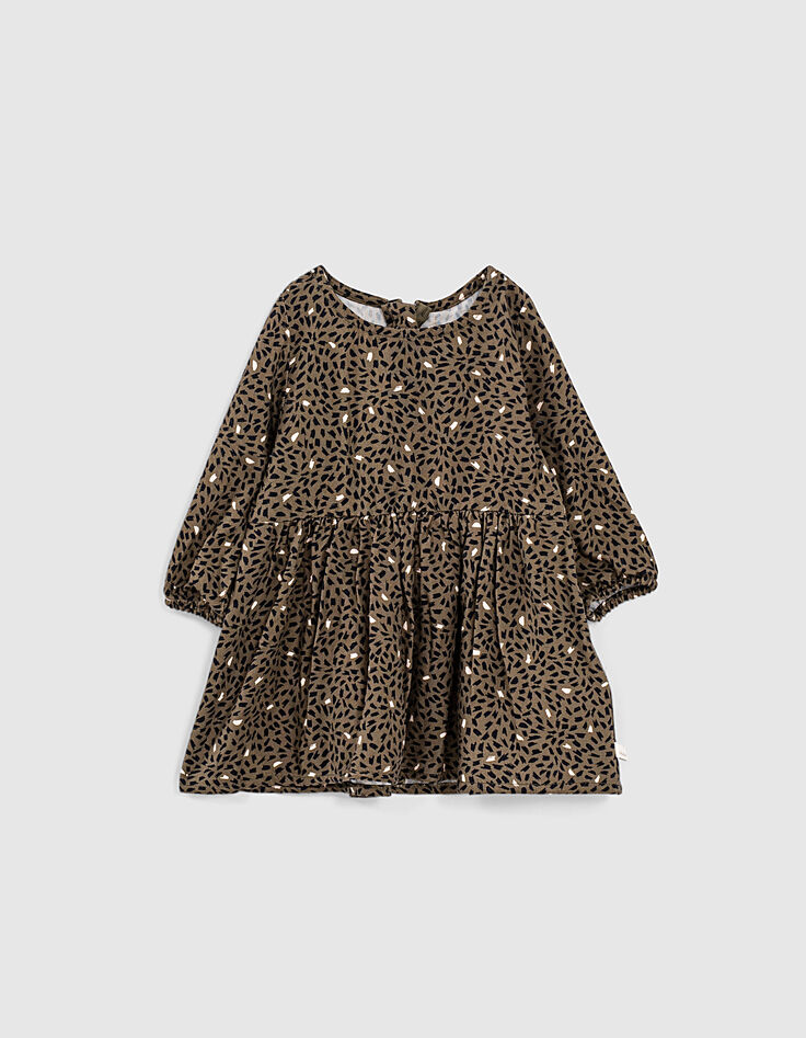 Baby girls’ khaki print 2-in-1 dress with soft cardi-2