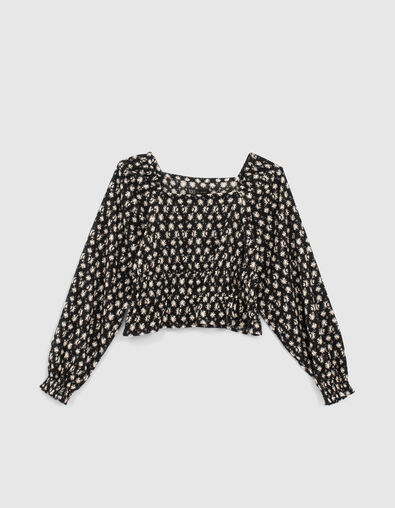 Schwarze M&auml;dchenbluse mit Grafikblumenprint - IKKS
