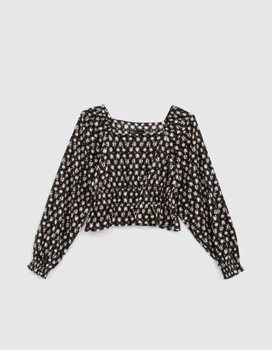 Girls’ black graphic flower print blouse - IKKS