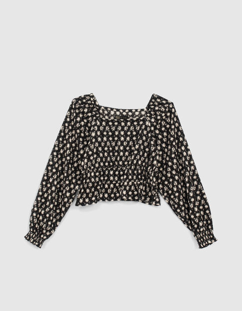Girls’ black graphic flower print blouse