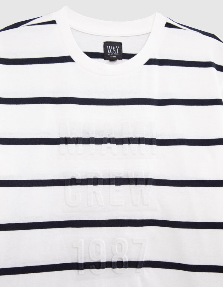 Camiseta blanca algodón orgánico logo WAY rayas niño-2