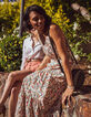 Robe longue rose poudré à imprimé floral et doré I.Code-1