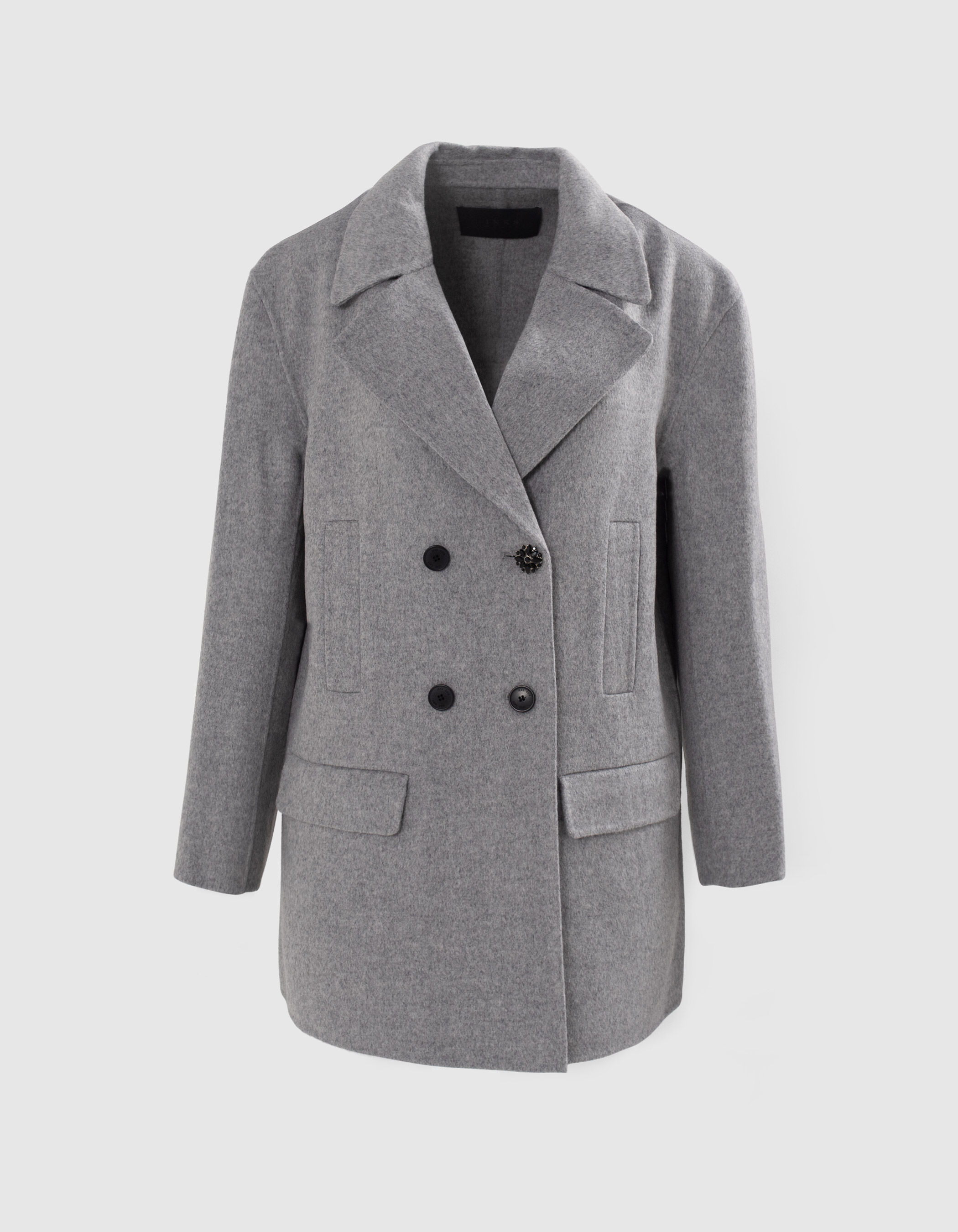 Manteau gris mi long avec bijou strass Femme