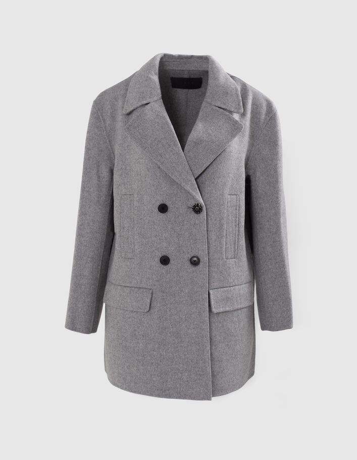 Manteau gris mi-long avec bijou strass Femme - IKKS