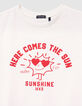 Girls’ white short-sleeved T-shirt with pink stripes-5