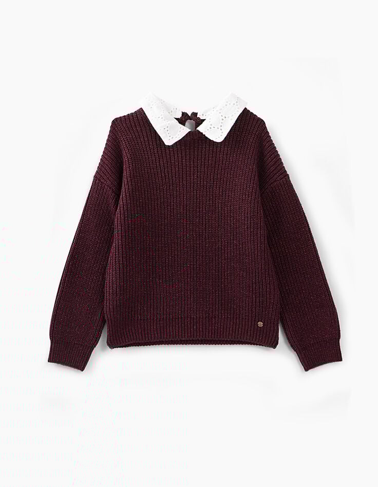 Jersey ciruela de tricot con cuello amovible niña-4