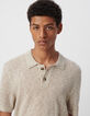 Polo beige tricot ajouré fantaisie Homme-5