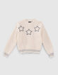 Cremeweißer Mädchenstrickpullover mit Sternstickerei-1